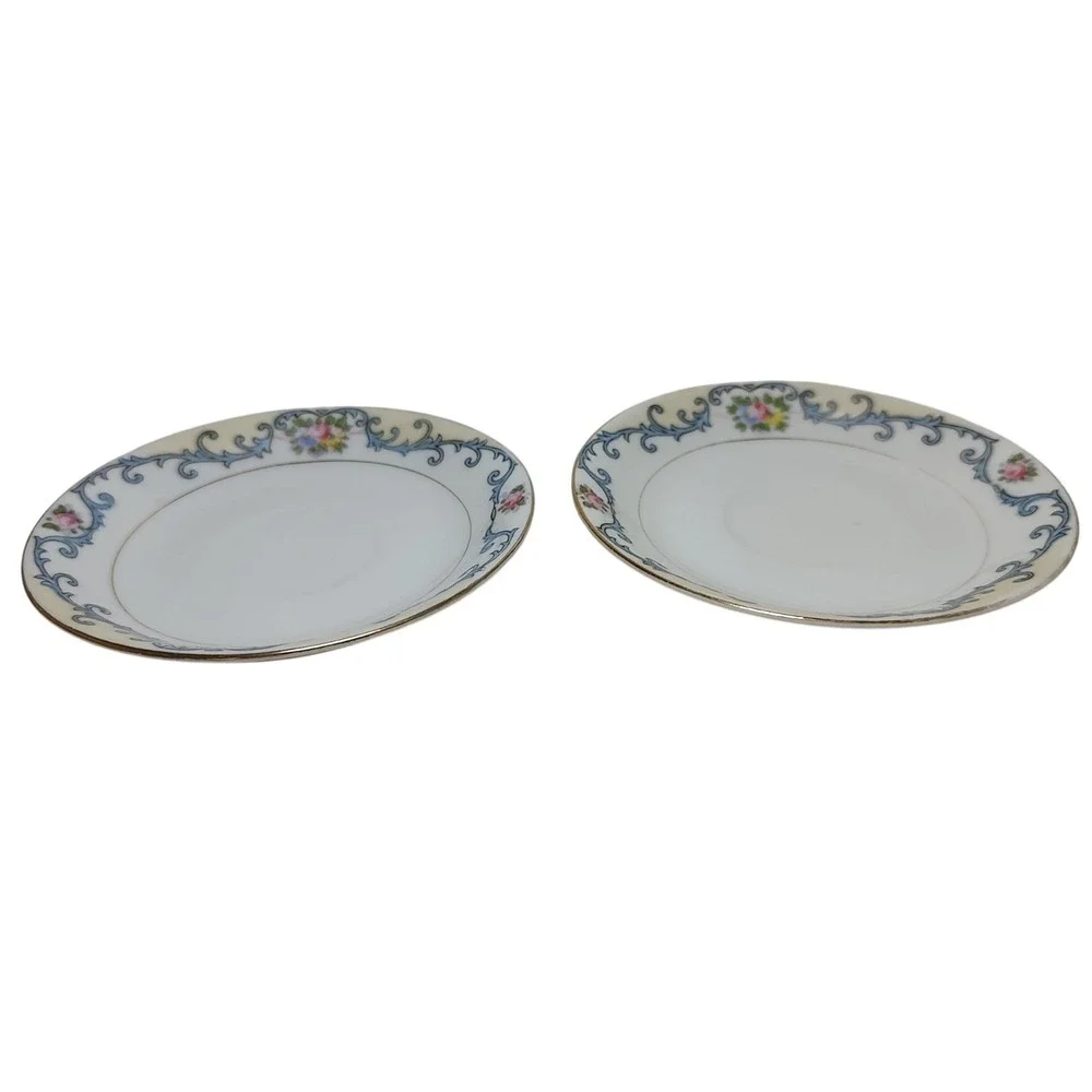 Antique‎ Noritake Elmwood Demitasse Saucers 1918 Floral Gold Trim Set of Two SEE
